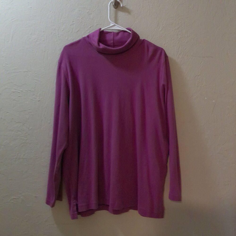 Lands’ End Women’s XL Petite Long Sleeve Turtleneck Top – Pink/Plum